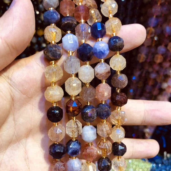 Ganze natürliche Mulit-Rutilquarz-Perlen, handgeschnittene Perlen, 10 mm, facettierte Edelsteine, lose Perlen für Schmuck, 1 Schnur, 39,9 cm