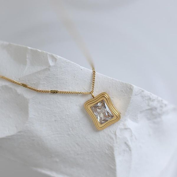 

pendant necklaces davini french romance shiny crystal titanium minimalist clavicle chain for girl female ol jewelry mg501, Silver