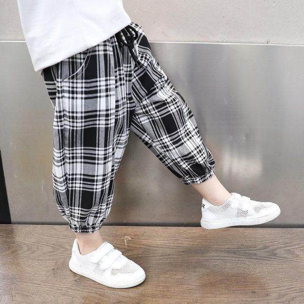 

trousers boys and girls casual cropped pants summer thin children's plaid shorts big fashion, Blue