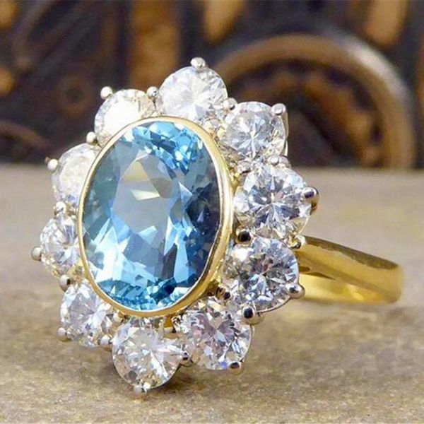 

wedding rings loredana stylish atmosphere lady daisy flowers premium blue zircon ring jewelry for women.holiday gifts. jz-433, Slivery;golden