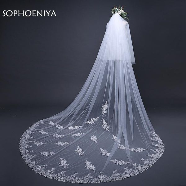 

bridal veils arrival 3 meter ivory wedding veil lace accessories velo de novia bride 2021 veu noiva longo, Black
