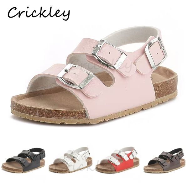 

cork kids solid sandals gladiatus comfortable soft sole buckle strap children sandals for little girls boys summer shoes 3t-12t 210301, Black;red
