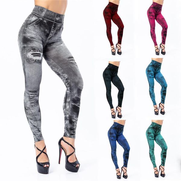 

women's leggings imitation denim super elastic capris women, Black