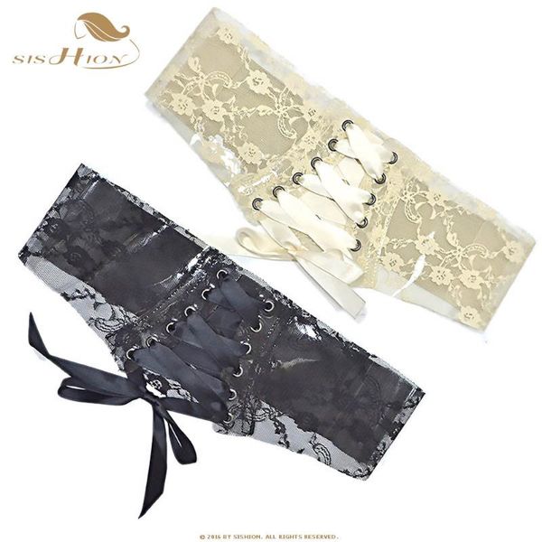 

belts sishion fashion corset belt for women transparent lace wide female bowknot weaving retro band waist sp0239, Black;brown