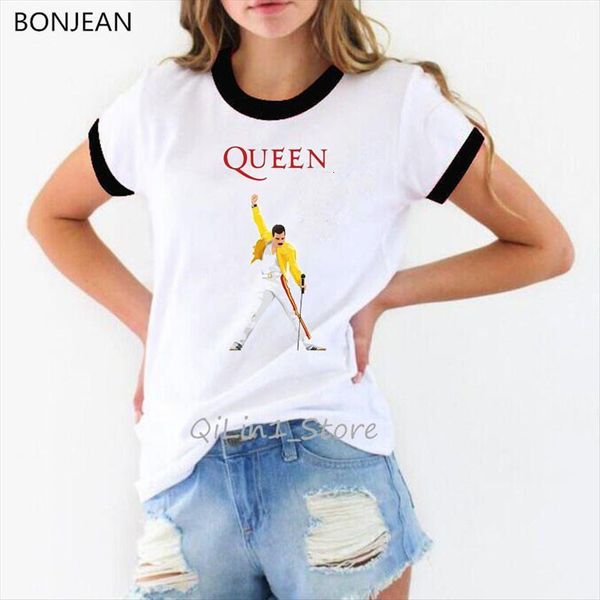 

freddie mercury the queen women t shirt band hip hop rock hipster woman female shirts harajuku tees, White
