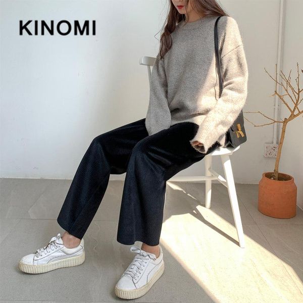 

women's pants & capris kinomi 2021 autumn winter leggings fashionable korean styleloose casual corduroy thick straight wide-legged trou, Black;white