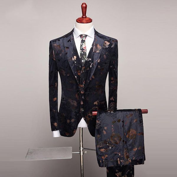 

men's suits & blazers 2021 men slim fit wedding fashion design mens floral print party dinner prom wear latest coat pant vest designs, White;black