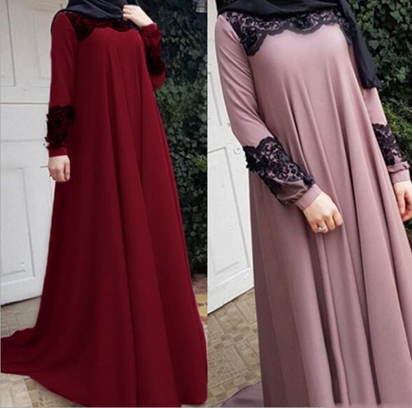 

ethnic clothing abayas for women eid al-adha ramadan muslim dress dubai kaftan moroccan long dresses islam modest clothes solid color lace r, Red