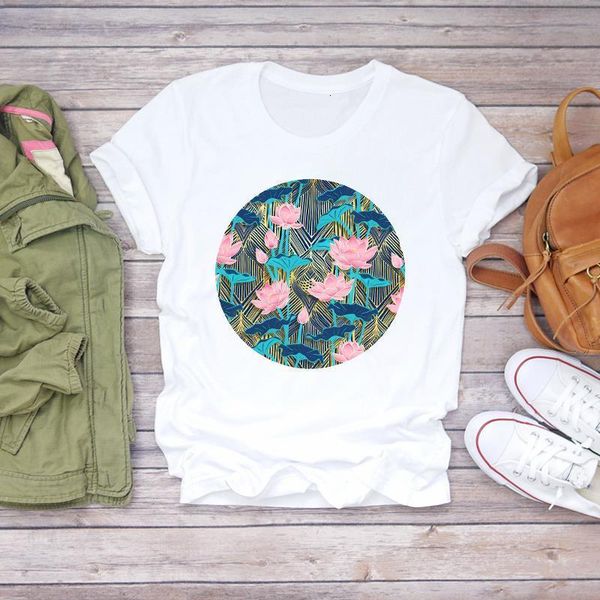

women flower painting cute aesthetic cartoon print clothing summer shirt t-shirts t graphic female ladies womens tee t-shirt, White