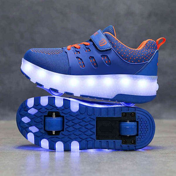 Çocuk İki Tekerlekler Aydınlık Parlayan Sneakers Kırmızı Pembe Mavi LED Işık Paten Ayakkabı Çocuklar LED Ayakkabı Erkek Kız USB Şarj G1210