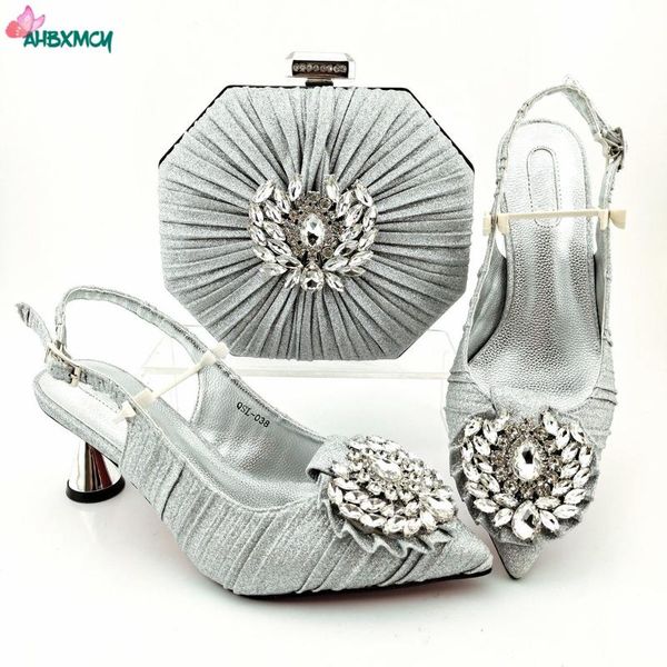 

dress shoes silver arrivals nigerian women matching and bag set elegant style italian ladies party sandals with shinning crystal, Black