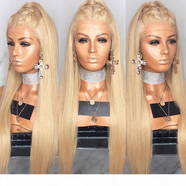 

#613 bleach blonde european human hair lace front wigs long silky straight glueless lace wig with baby hair, Black;brown