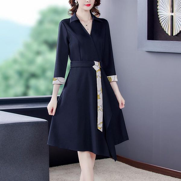 

casual dresses spring autumn cotton bodycon midi suit dress women korean hepburn vintage solid 2021 elegant office lady vestidos, Black;gray