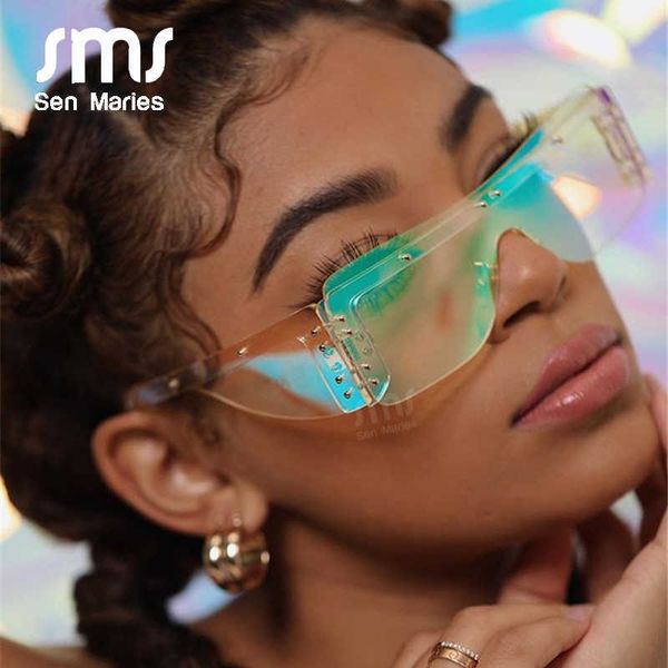 

sun glasses fashion rimless square sunglasses women 2021 luxury brand mirror pink shades men trend female eyewear oculos, White;black