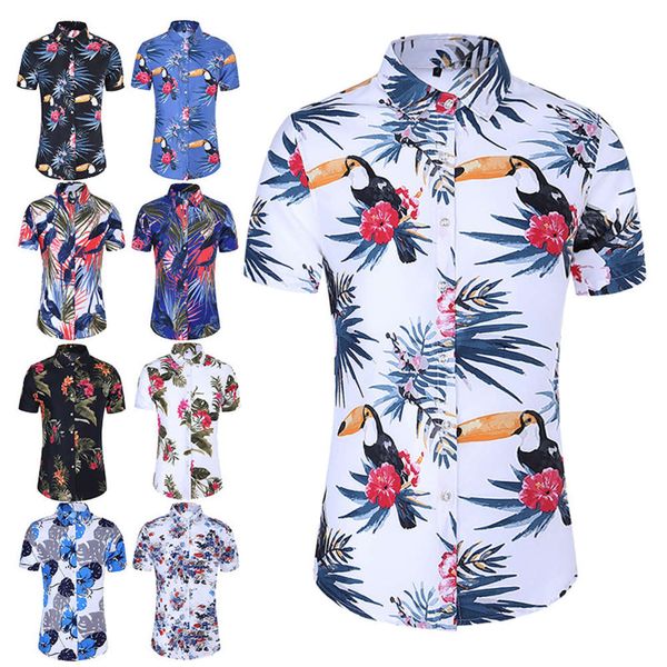 

shirts2020 summer national style short sleeve shirt floral casual men's short shirt, White;black