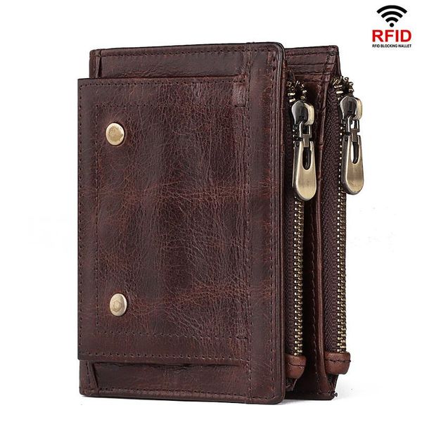 

genuine leather men's wallets short male purse card holder wallet for men 2021 fashion solid zipper man money bag, Red;black