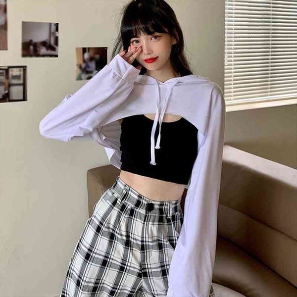 

women long sleeve hooded sweatshirt autumn harajuku hoodies female crop top, Black