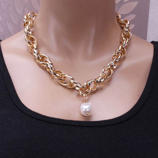 

vintage statement double chain choker neckalce for women gold silver color fashion baroque pearl pendant necklace punk jewelry