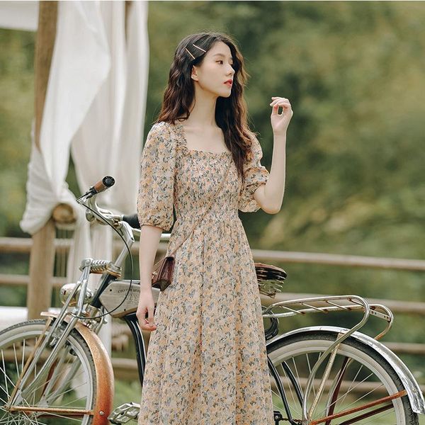 

casual dresses chiffon hepburn floral dress, Black;gray