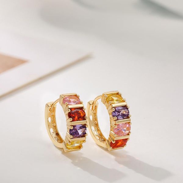 

hoop & huggie luxury rainbow crystal earrings for women gold copper cz zircon small huggies ear buckle pendientes female brincos, Golden;silver