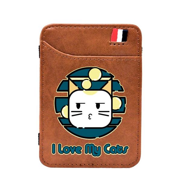

card holders cute i klove my cat design pu leather magic wallet retro brown men women mini thin money clips holder purse, Brown;gray