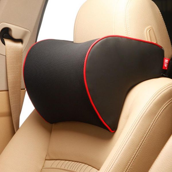 

seat cushions car headrest neck pillow memory foam mesh auto head rest breathable support cushion interior accessories pu leather