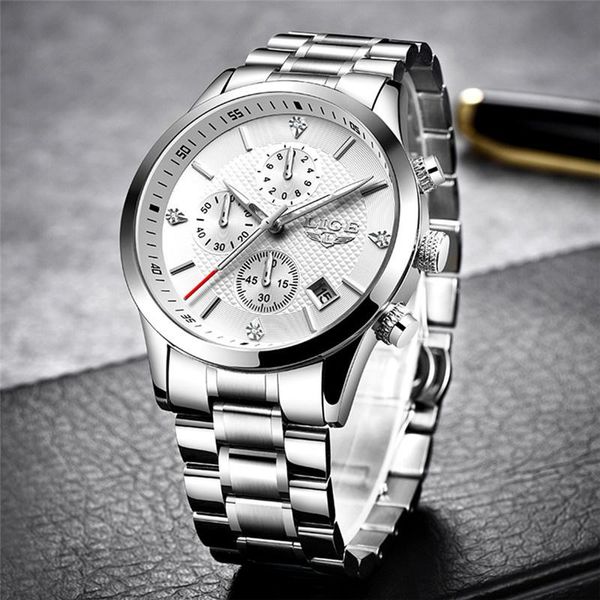 

wristwatches 2021 lige men watches sport quartz watch chronograph waterproof wrist man stainl steel date clo, Slivery;brown