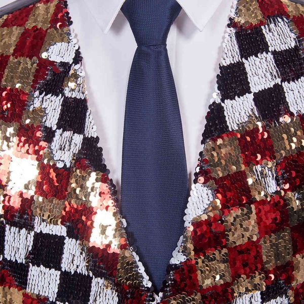 

men's vests pijtrl male double-sided vest, red gold colors black and white, with sequins la0b, Black;white