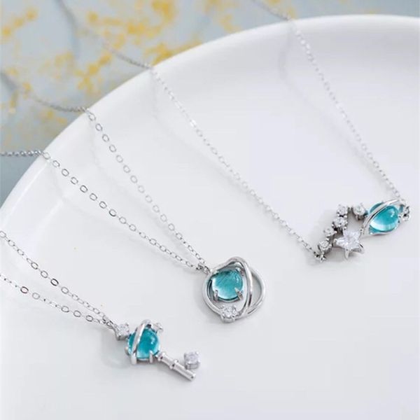 

necklace female 925 sterling silver small fresh blue glass star dream simple korean student versatile clavicle chain, Black
