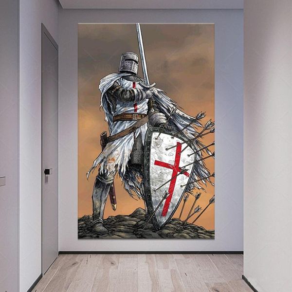

paintings vintage knights templar fantasy art posters wall decor crusader banner flag sticker canvas painting mural home decoration