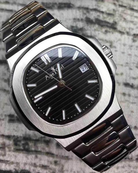 

classic automatic mechanical men waterproof black blue luminous stainless steel transparent sapphire glide sooth watch wristwatches, Slivery;brown