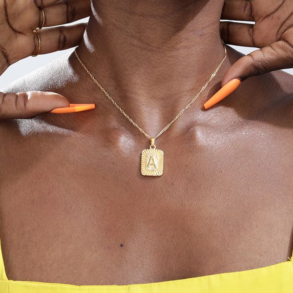 

designer necklace luxury jewelry initial plate for women stainless steel gold letter square charm water-wave chain mom gift bff, Silver