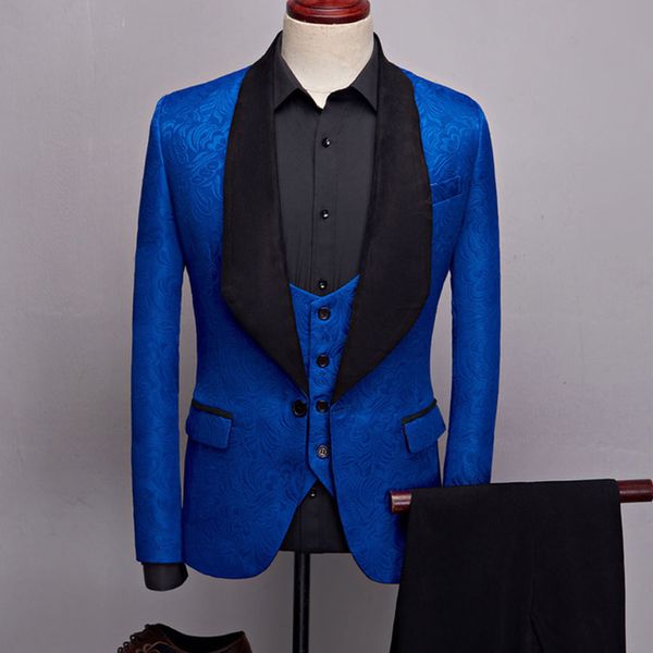

men's suits & blazers mens fashion big shawl lapel 3 pieces set pink red blue white black wedding groom quality jacquard banquet t