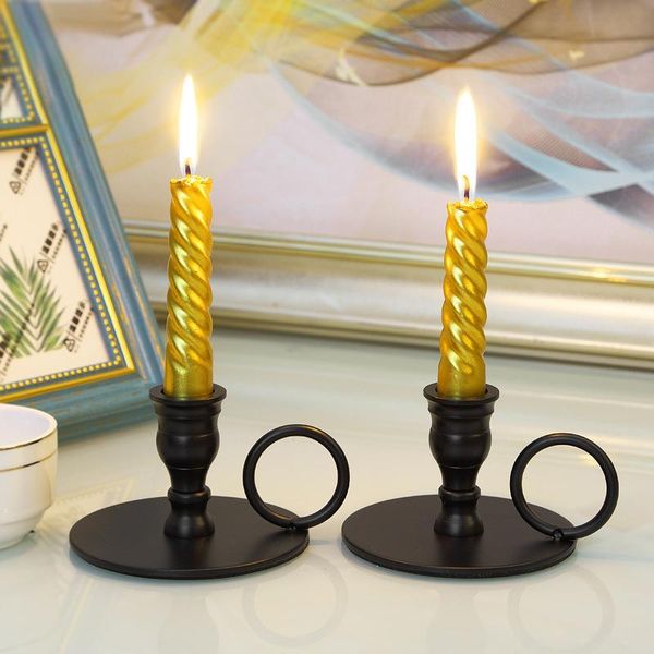 

candle holders retro style iron holder black portable decorative candlestick tray for home wedding party decor art gift