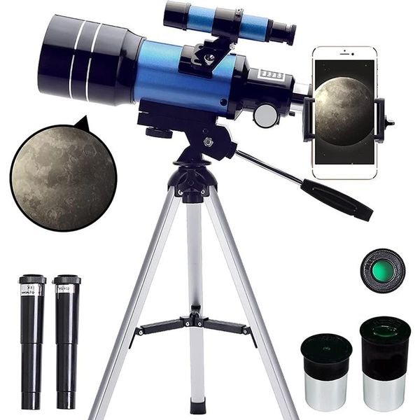 

telescope & binoculars for adults kids,70mm aperture (15x-150x) portable refractor telescopes beginners, 300mm travel
