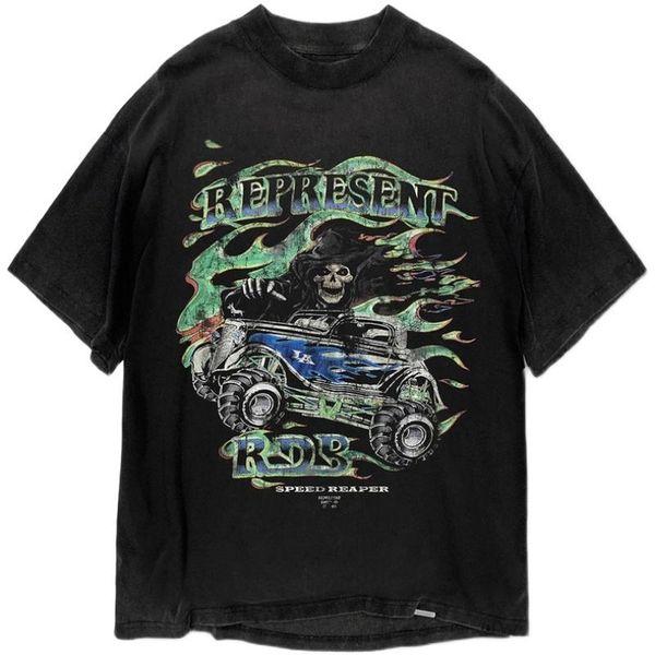 

men's t-shirts 1:1 -quality vintage t shirt skull print streetwear oversized tees heavy fabric represent t-shirt men women, White;black