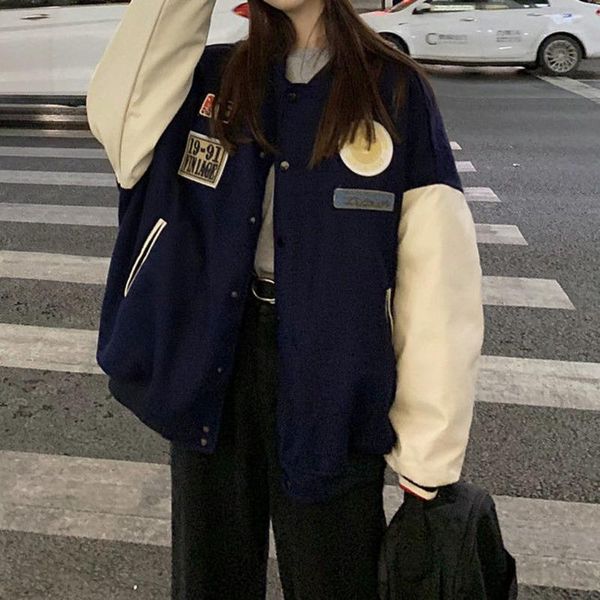 

women's jackets spring autumn thin patchwork baseball jacket woment bomber women harajuku clothes female ladies streetwear gothic loose, Black;brown