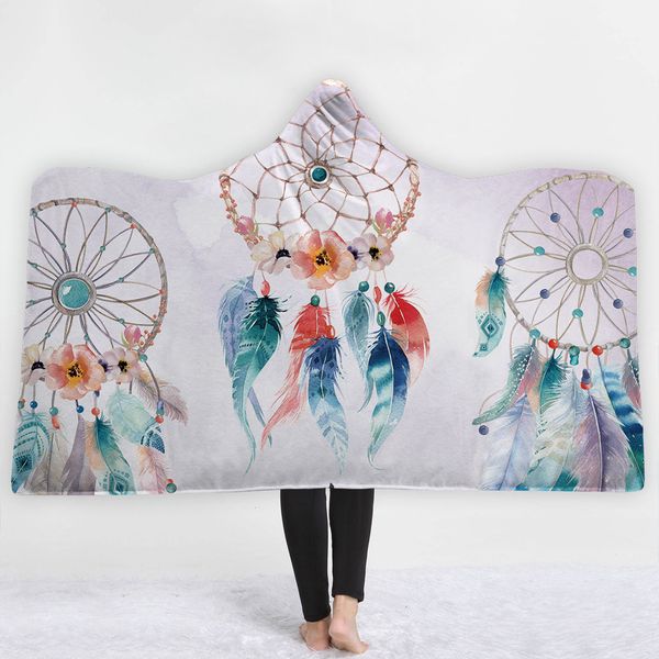 

child adults dreamcatcher blanket sherpa fleece home warm american usa native dream catcher printed hooded blankets wearable children kids g