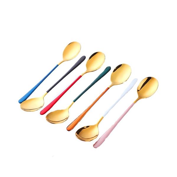 

spoons colorful stainless steel serving round shape spoon coffee scoops ice cream dessert tea tableware
