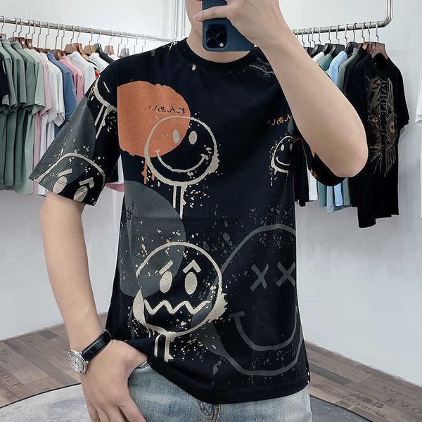 

men's cartoon street creative leisure trend half sleeve hip hop men's t-shirt fashion brand, White;black