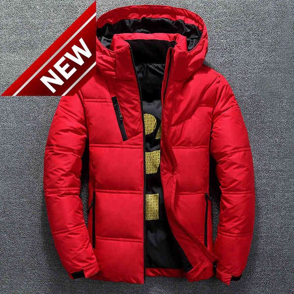 

pop winter warm men jacket down coat casual autumn stand collar puffer thick white duck parka male men's with hood, Black