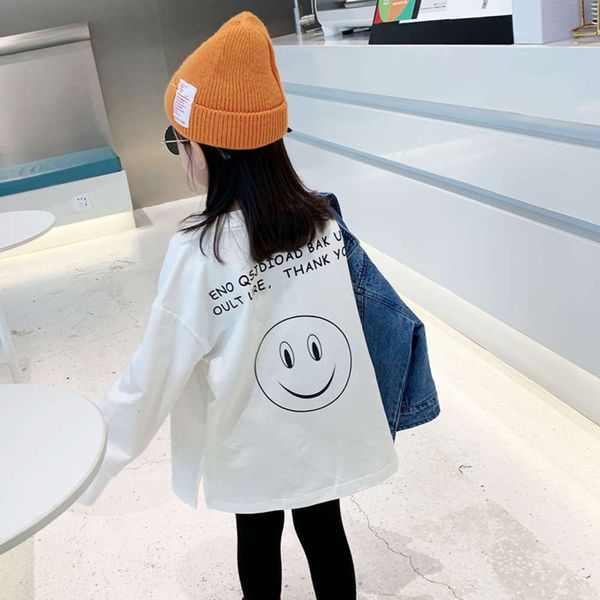 

spring new 2020 korean children's cartoon smile long girls versatile t-shirt skirt, Blue