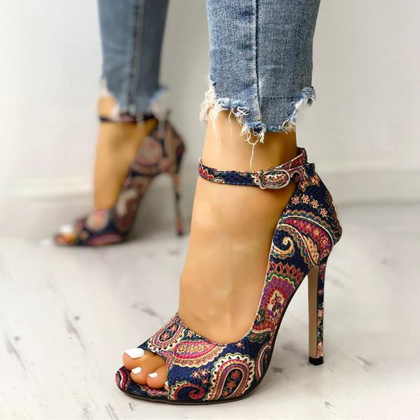 

2021 new womens summer exquisite high heels increased stiletto super peep toe sandals ankle ladies pumps u46n, Black