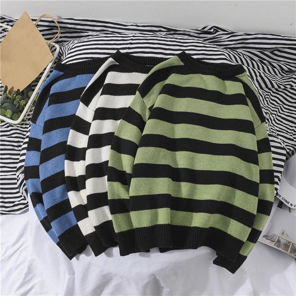 

men's sweaters striped knitted sweater women autumn winter casual oversized pullovers loose warm jumper boys harajuku couple jacket, White;black