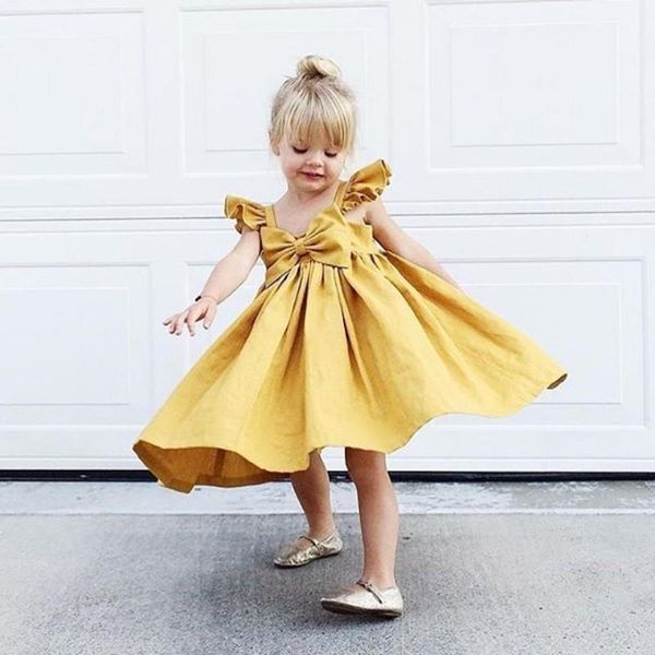 

girl's dresses 0-24m baby girls dress yellow pink big bow cotton summer festival birthday wedding girl princess, Red;yellow