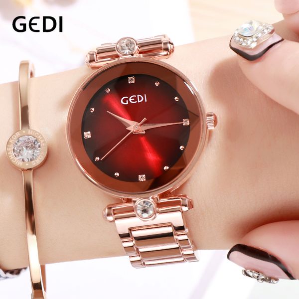 

gedi rose gold quartz women's watches luxury ladies watch fashion women clock simple elegant female wristwatch reloj mujer 201114, Slivery;brown