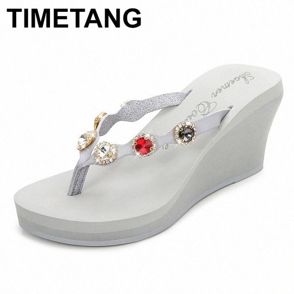 

timetang new 2020 summer slippers women high heels platform rhinestone casual flip flops beach shoes woman leather boots for women pur s0wx#, Black