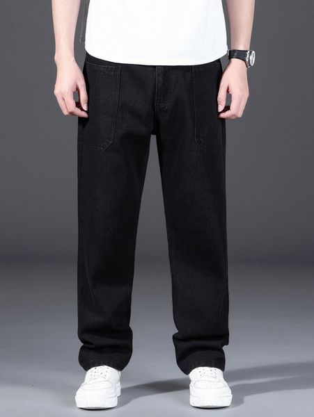 

men patched pocket straight leg jeans w7ts#, Blue