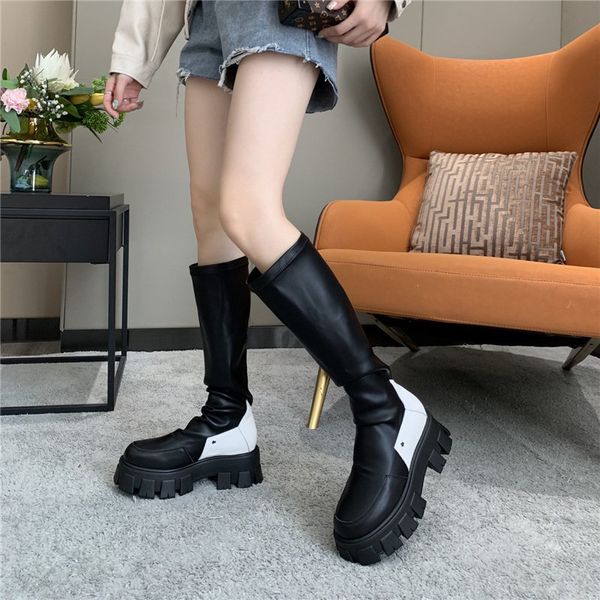 

2020 fashion women shoes high heels designer shoes soft genuine leather women shoes elasticity boots womens knee boots, Black