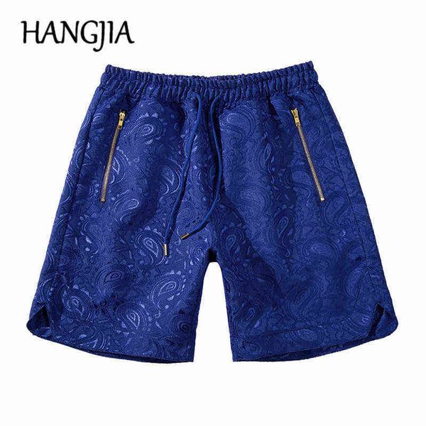 Azul paisley jacquard shorts homens hip hip hop 2020 verão streetwear bordado shorts bandanna elegante solto casual joelho comprimento h1210